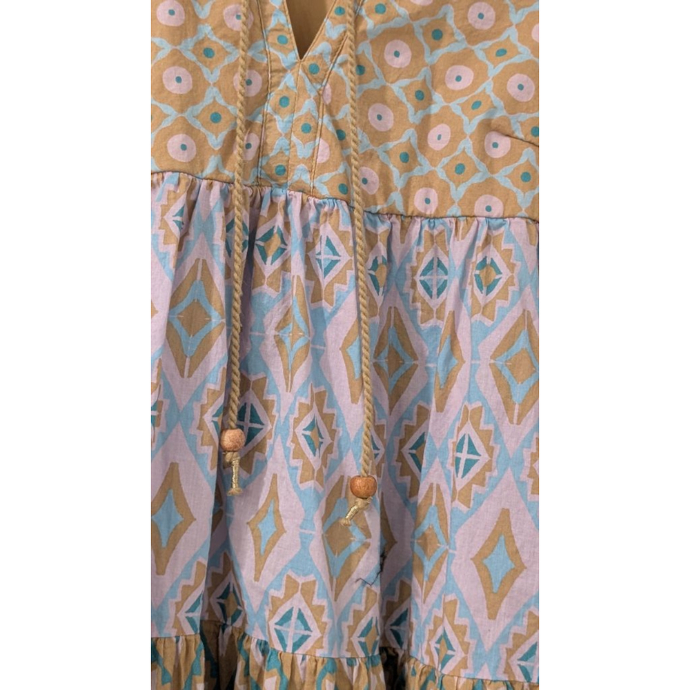 Women's Jessica Simpson Long Sleeve Dress S Gold Blue Patterned - Picture 3 of 7
